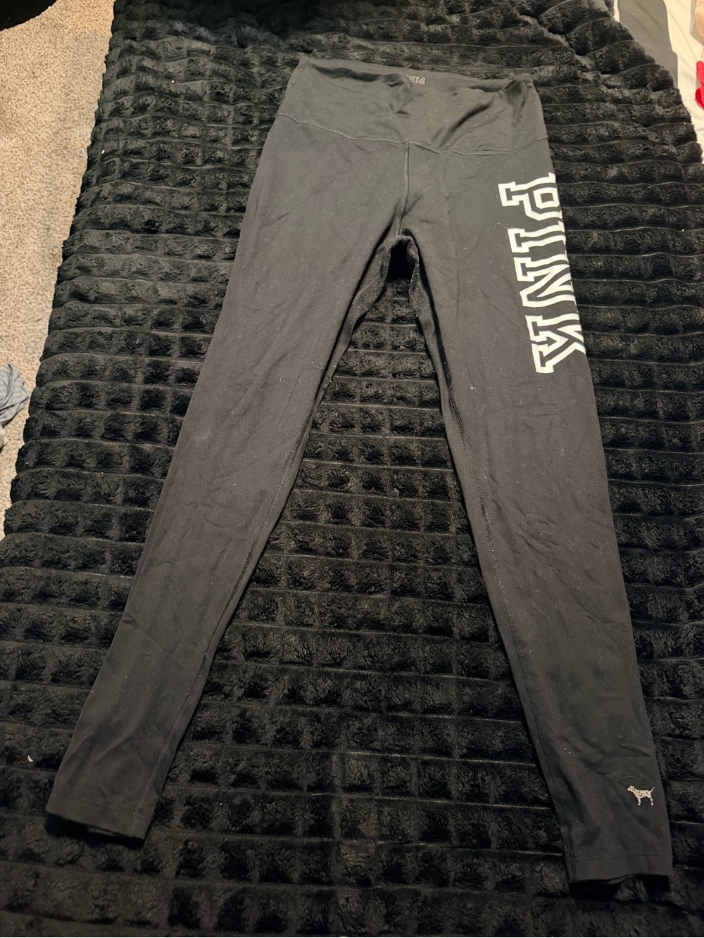 Victoria's Secret Black Leggings with White PINK Side Logo